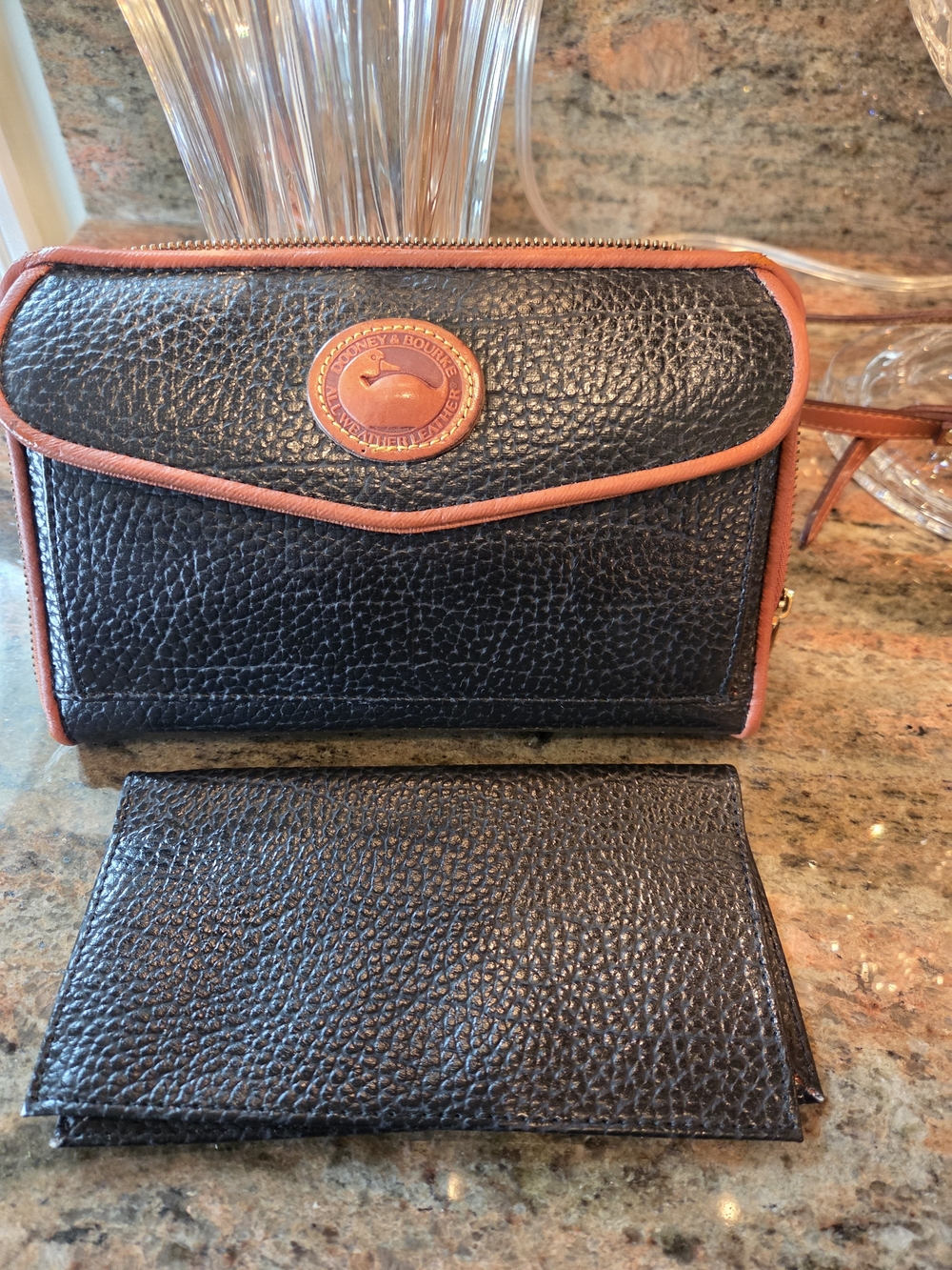 Dooney & Bourke Black Pebbled Leather Crossbody with Brown Trim